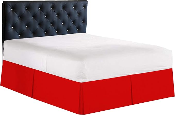 Bed Skirt - 100% Cotton 800 Thread Count Box Pleated Bed Skirt - Luxury Pleated Dust Ruffle, Hotel Quality Modern Bed Skirt, Easy Fit with 12 Inch Tailored Drop, Twin, Red