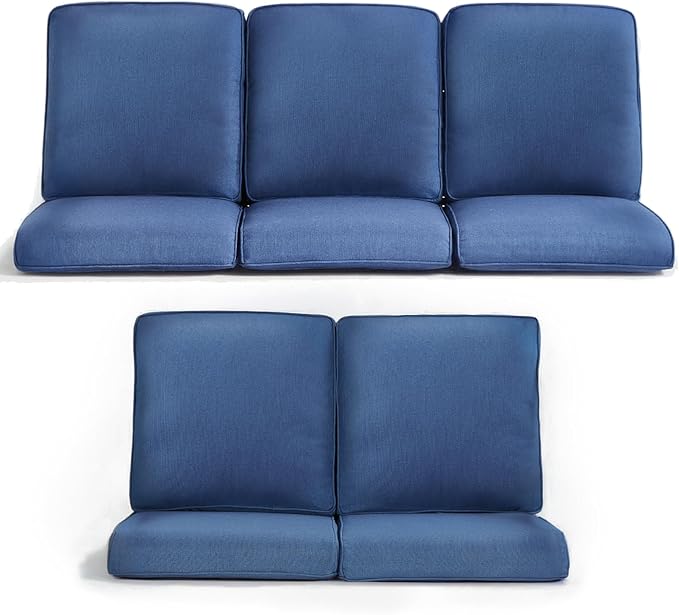 Patio Chair Cushions 5 Packs - Outside 22x24 High Back Water-Resistant Cushion with Zipper Cover for Outdoor Glider Rocking Chairs Loveseat 3-seat Couch Sofa – Blue/Regular