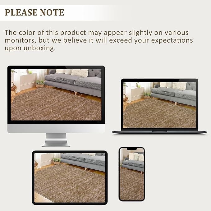 RUGSREAL Living Room Area Rug 10x13 Modern Solid Color Large Bedroom Rug with Rubber Backing Stain Resistant Low Pile Dining Room Throw Carpet Contemporary Washable Rug for Home Decor Office, Taupe