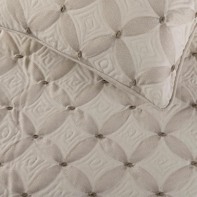 The HomeCentric King Queen Twin Ivory Bed Runner with 2 Decorative Throw Pillow Cover, Queen Size 74"x18" Bed Runner with Pillow Cover, Linen Quilted & Embroidery, Modern Contemporary - Tender Love