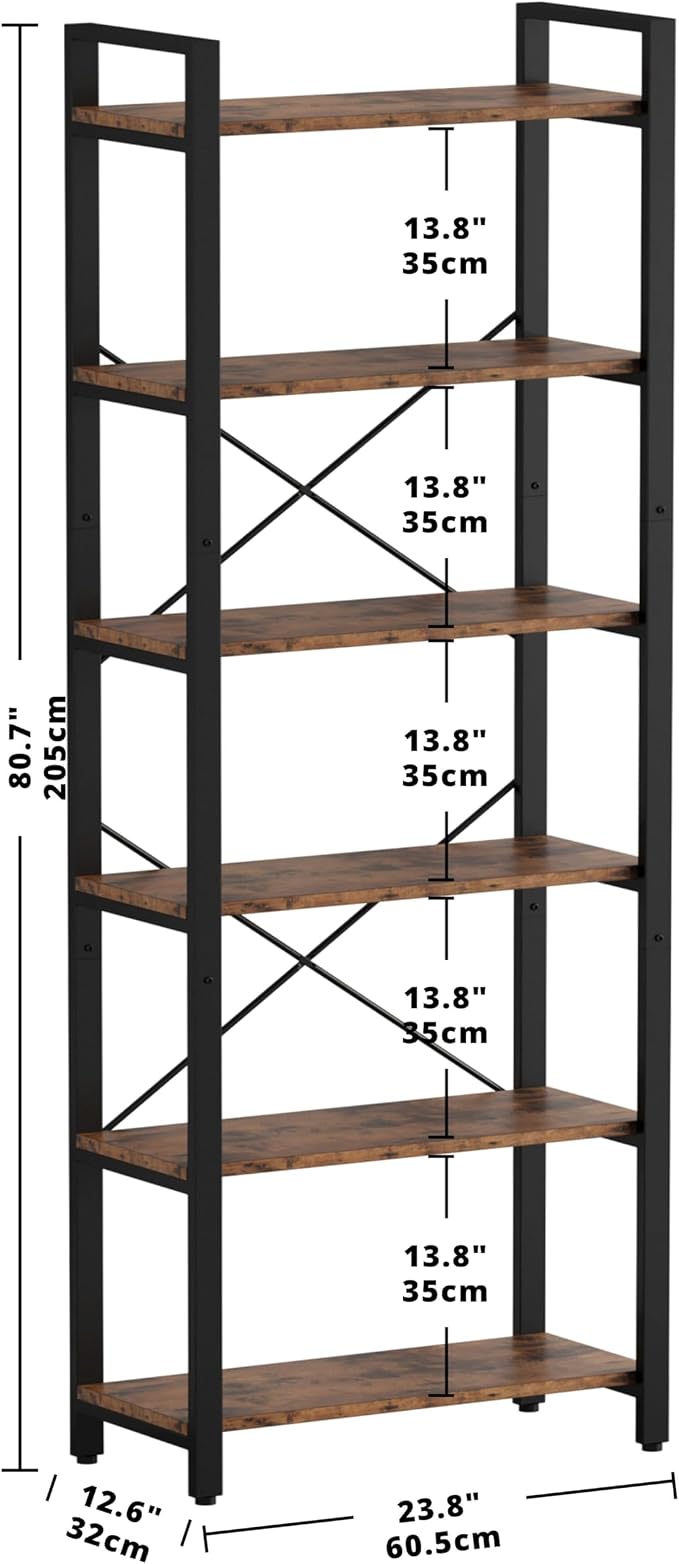 IRONCK Bookshelf 6-Tier Ladder Shelf 110lbs Display Shelf Vintage Industrial