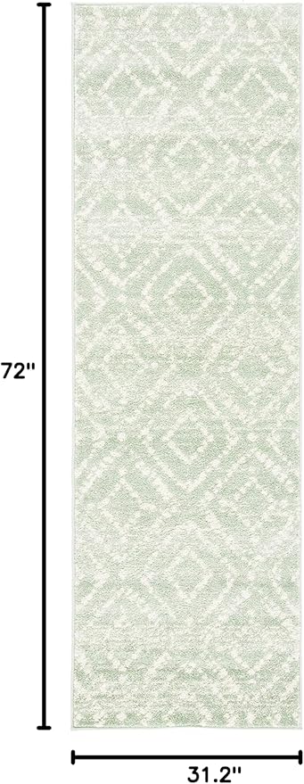 SAFAVIEH Adirondack Collection Runner Rug - 2'6" x 6', Green & Ivory, Modern Diamond Distressed Design, Non-Shedding & Easy Care, Ideal for High Traffic Areas in Living Room, Bedroom (ADR131Y)