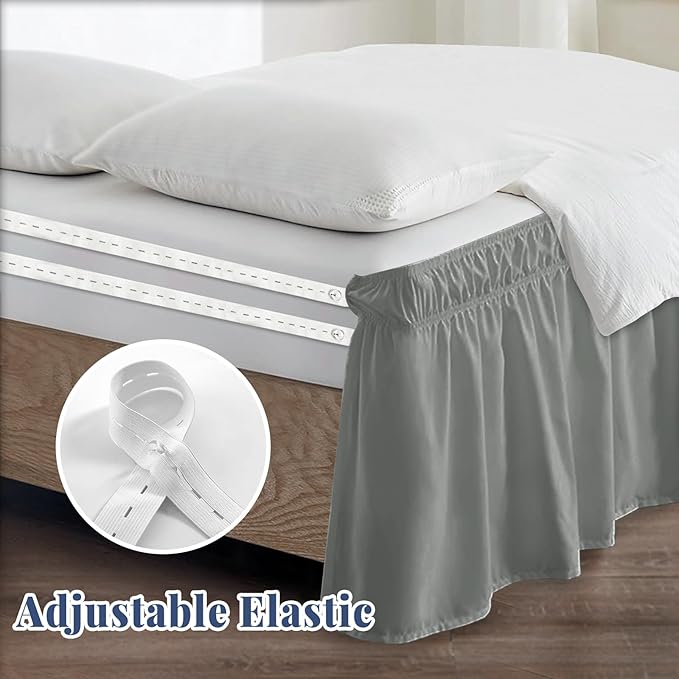 Twin Bed Skirt, Elastic Wrap Around Bed Skirt Twin Size, Bed Skirts for Adjustable Bed, Easy Fit with 18" Drop Length Tailored Drop Dust Ruffle (Drey)