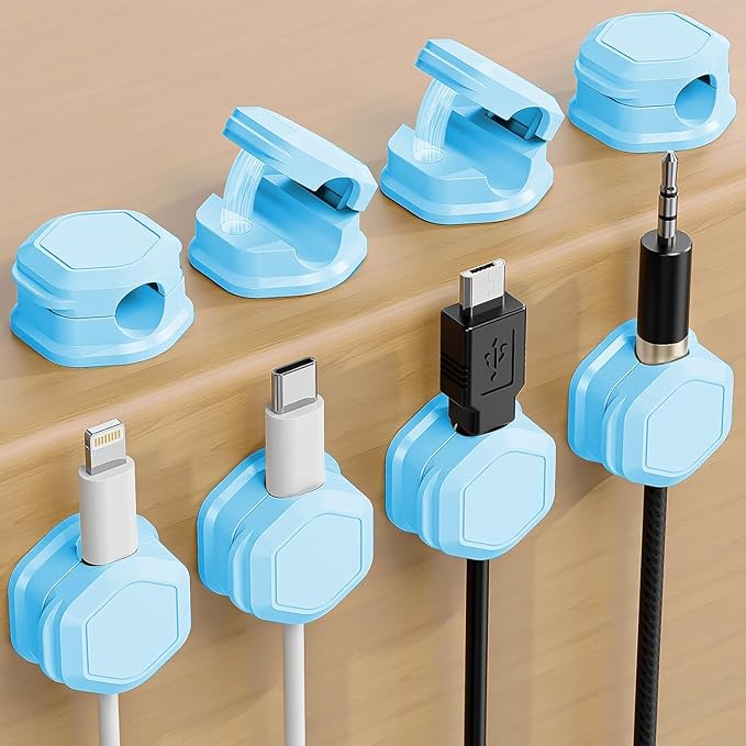 8 Pack Cord Organizer - Cord Holder for Nightstand - Cable Clips - Magnetic Cord Organizer, for Desk, Nightstand, Phone Charger, Computer, Home, Office, Car