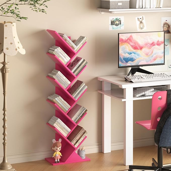 SHEEPAM 10 Tier Tree Book Shelf, Floor Standing Wood Bookshelf