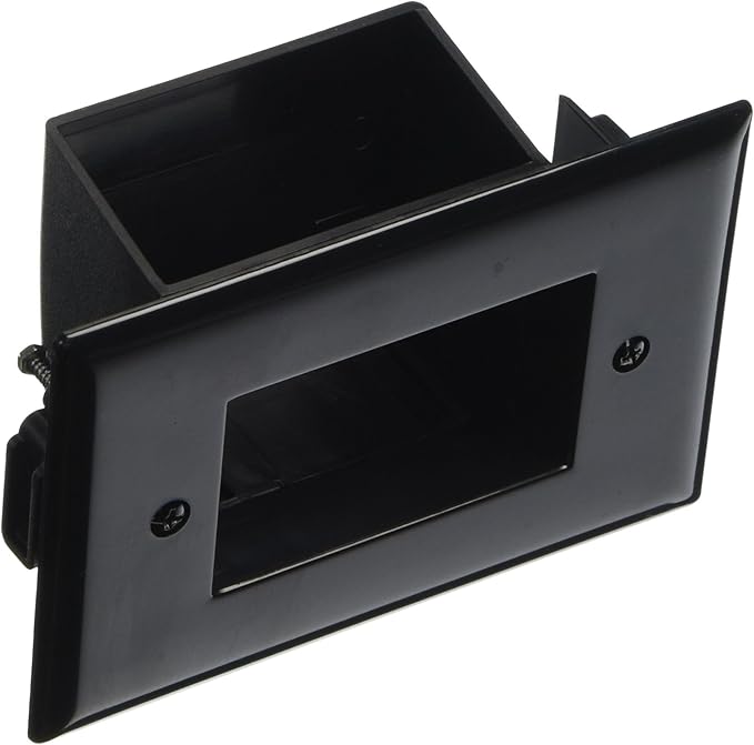 DATA COMM Electronics 45-0008-BK Easy-Mount Recessed Low-Voltage In Wall Plate Cable Pass Through, Slim Profile, Fits Behind Ultra-Thin TV Mounts, TV Cord Hider, Black