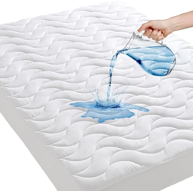 GRT Queen Mattress Protector, 100% Waterproof Mattress Protector Queen with Dual-Layers Protection, Noiseless Quilted Fitted Mattress Pad Cover with 8"-26" Deep Pocket