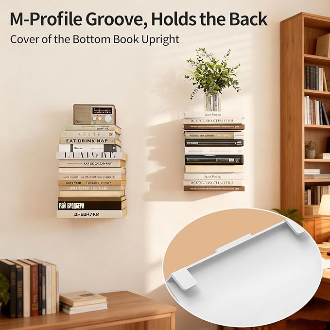 Invisible Floating Bookshelves 6 Tier, Heavy Duty Metal Book Organizer