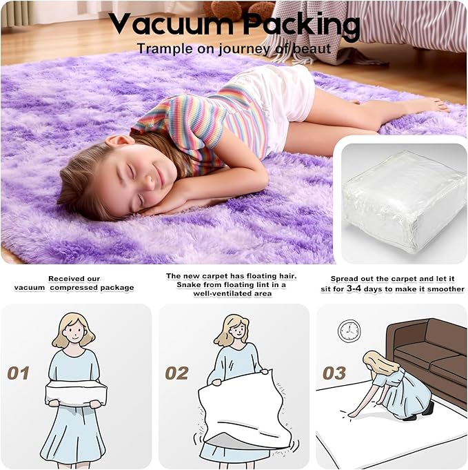 5x7 Area Rugs for Living Room, Fluffy Large Rugs for Bedroom, Soft Shag Fuzzy Non-Slip Carpet for Kids Boys and Girls Nursery Room Dorm Indoor Home Decor (Tie-Dyed Purple, 5ft x 7ft)