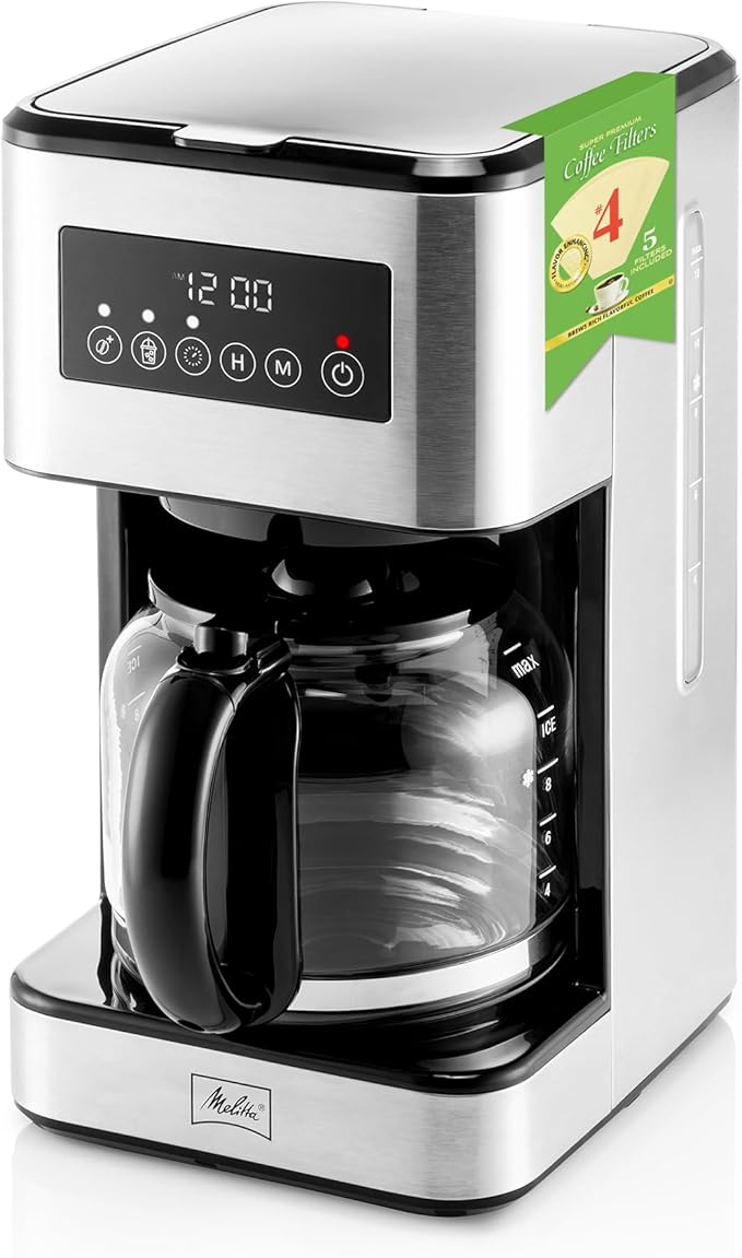 Melitta Aroma Tocco Plus Glass 12-Cup Drip Coffee Maker, Black & Stainless