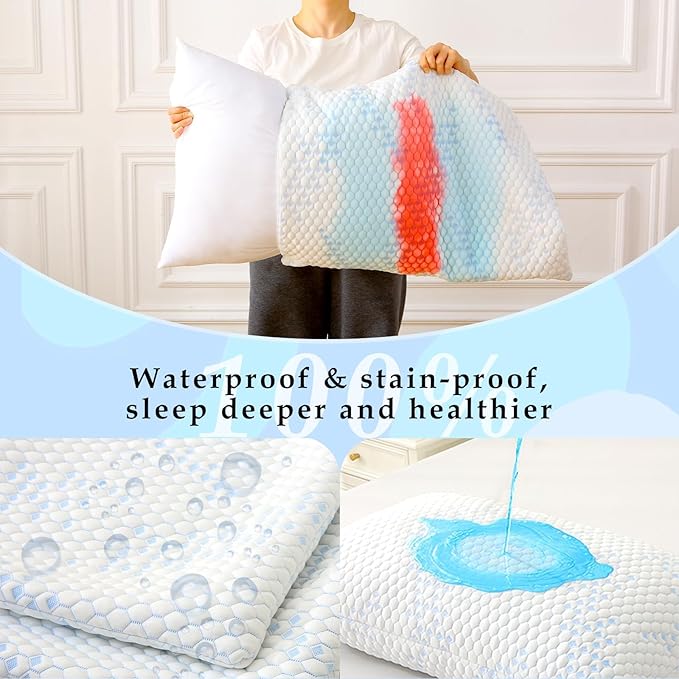 Pillow Protectors (2 Pack) Queen, Waterproof Pillowcase with Zipper, Breathable, Soft Pillow Cover for Better Sleep, Machine Washable