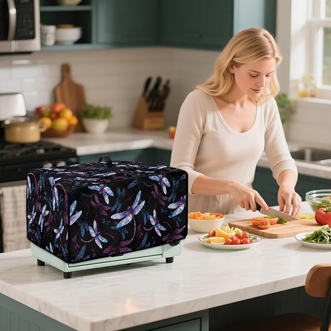 Dragonfly Print Microwave Oven Cover Dust-Proof Microwave Toaster Oven Cover Foldable Kitchen Appliance Protector Suitable for Most Microwave Ovens, M
