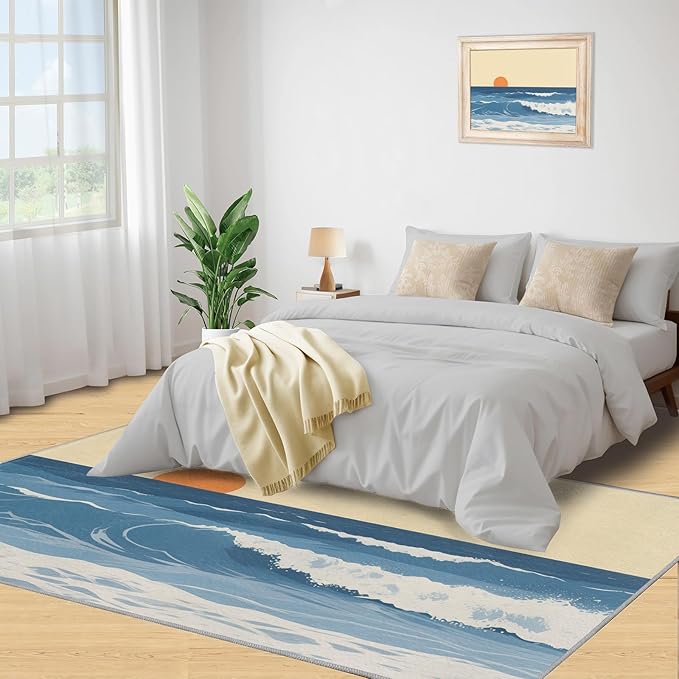 Boho Sun Area Rugs 6x8ft, Abstraction Deco Living Room Area Rug, Minimalist Sunburst Play Rug with Carpet Tape Double Sided for Bedroom Office Home Decor