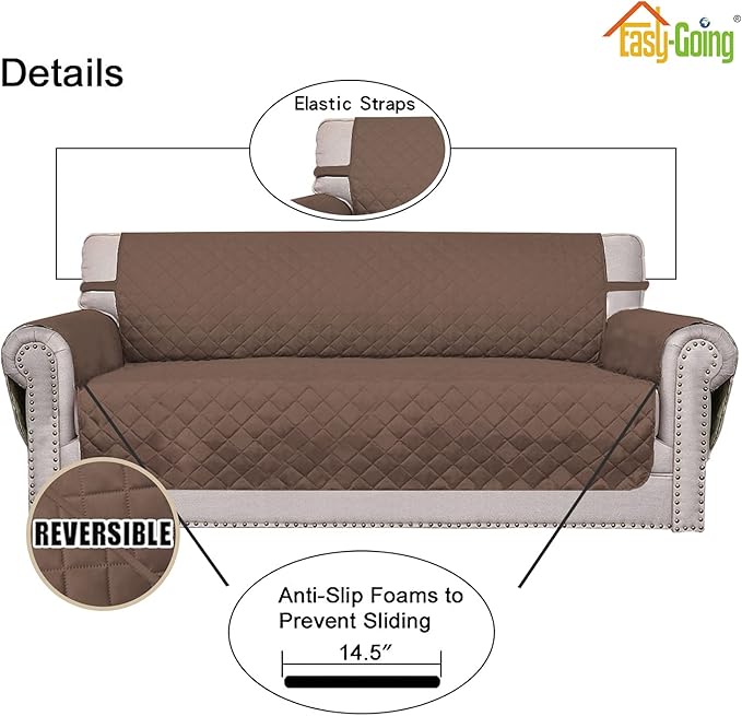 Easy-Going Chair Sofa Slipcover Reversible Sofa Cover Water Resistant Couch Cover Furniture Protector Cover with Elastic Straps for Pets Kids Children Dog Cat (Chair, Brown/Brown)