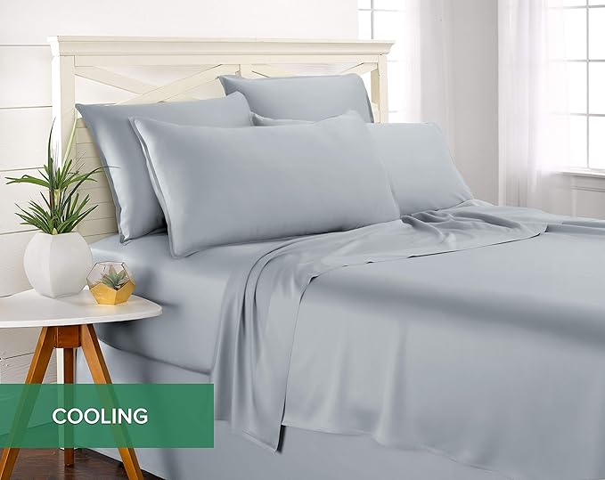 Pure Bamboo Short Queen Sheets for RV Camper (60"x75") - Genuine 100% Organic Viscose Derived from Bamboo Bed Sheet Set, Soft & Cooling, 2 Year Quality Promise (Short Queen, Sterling Blue)