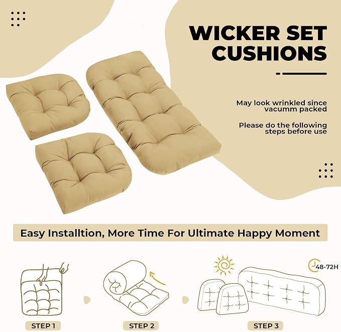DANGHOOGY Wicker Chair Cushions, Waterproof Outdoor Loveseat Cushions