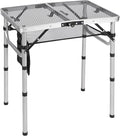 REDCAMP Small Folding Grill Table for Outside, 2Ft Lightweight 4 Height Adjustable Portable Metal Table with Mesh Desktop, Outdoor Table for Camping Picnic Beach and BBQ, Silver