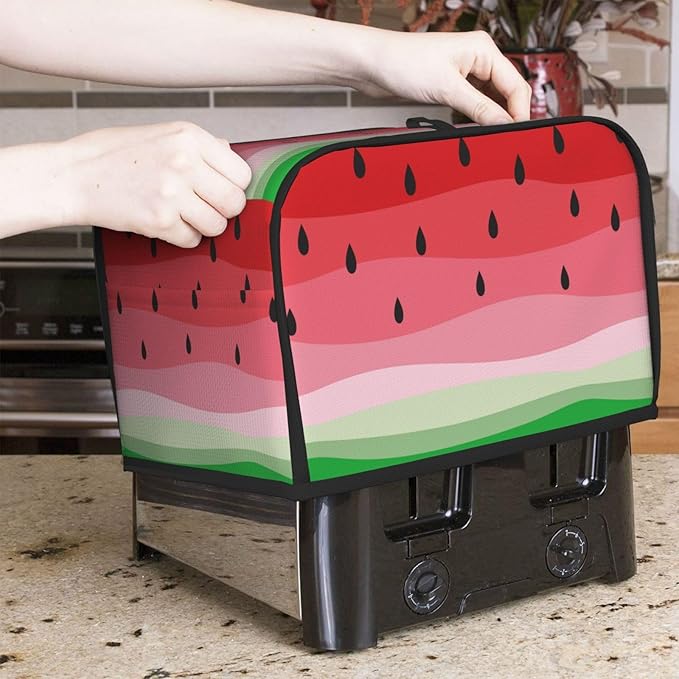 Cute Fruit Red Green Watermelon 2 Slice Toaster Cover, Waterproof Toaster Dust Cover Bread Maker Protective For Small Kitchen Appliance Dining Room Home Table Decor Gifts