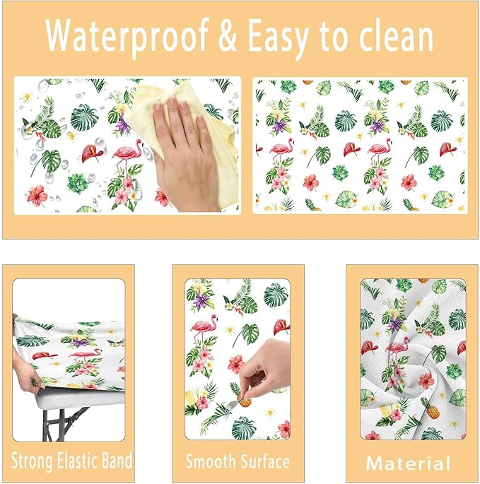 Picnic Table Cover with Bench Covers and Bag, Summer Outdoor Waterproof Windproof Tablecloth with Elastic Edges, Camping Accessories RV Gear Campers 96x30 Inches 4 Pcs Set, White