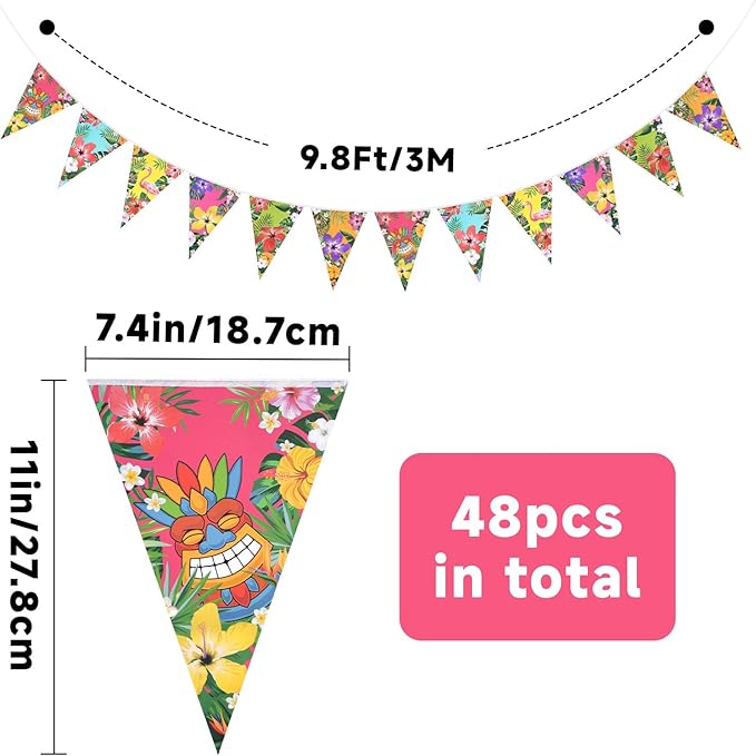 G2PLUS Hawaiian Bunting Banner, 39Ft Pre-Strung Tropical Party Banner, 4 Pack Double Sided Paper Hawaiian Floral Bunting Garland for Luau, Birthday, Baby Shower, Summer Beach Party Decorations