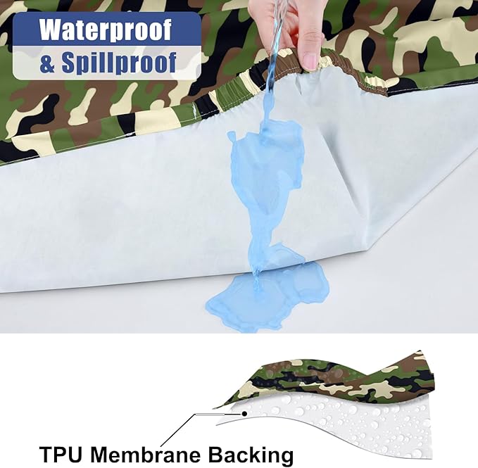 Smiry Picnic Table Cover with Bench Covers, Waterproof Elastic Fitted Tablecloth for 6 Foot Tables, Washable Polyester Camouflage Tablecloths for Camping & Indoor (Olive Drab, 30x72 Inch 3-pc Set)