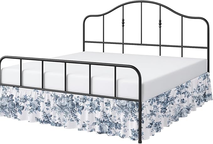 Cottington Lane Ruffled Bed Skirt Full Size with Split Corner, Brushed Microfiber Hotel Quality Dust Ruffle, 18 Inch Drop Gathered Bedskirt, Soft, Stylish, Shrink & Fade Resistant, Blue Floral Bliss