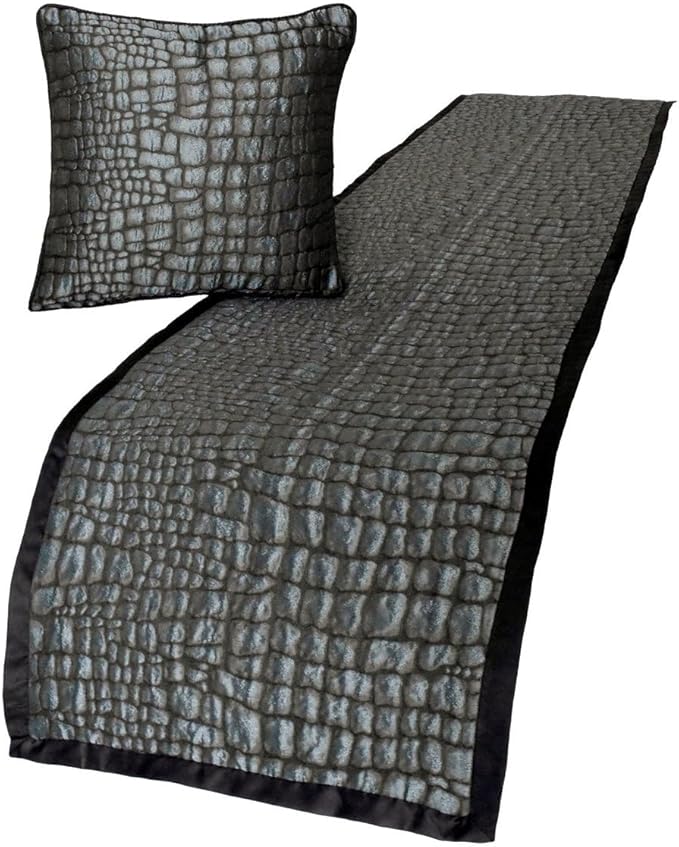 The HomeCentric King/Queen/Twin Blue & Grey Designer Twin 53"x18" Bed Runner with 2 Pillow Cover, Animal Mystery Bed Scarf on Silk Fabric - Animal Mystery