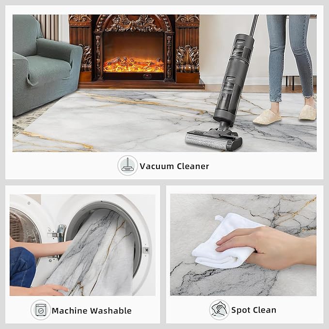 3x4 Abstract Marble Rugs for Entryway - White-Marble Kids Bedroom Rug, Modern Luxury Mudroom Rug Soft for Coffee Shop Living Room Under Table Game Room