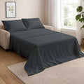 NON Sticky cotton Full Size Sleeper Sofa Sheets, 4 Piece Egyptian Cotton Bed Sheet Set for Sofa Bed, 8" Deep Pocket for Pull Out Couch Mattress, 54" x 75", Dark Grey Stripe, Soft & Breathable