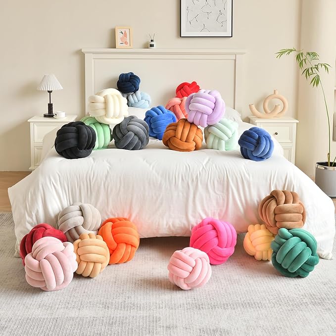 Decorative Throw Knot Pillow Ball for Home Chair Sofa Aesthetic Round Velvet Knotted Pillow Cushion (Black, 8 inches)