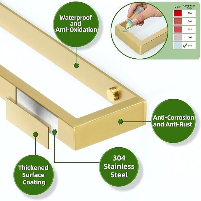 Alise Hand Towel Holder,12 Inch Self Adhesive Towel Bar for Bathroom,Towel Racks for Lavatory,Wall Mount Towel Hanger,SUS304 Stainless Steel Towel Rail,Brushed Gold