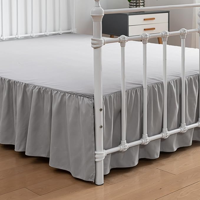 Bed Skirt Full Size Ruffled Bed Skirts with Split Corners, 16 Inch Drop Dust Ruffle Bed Skirt with Platform, Light Gray, Full - 16" Drop