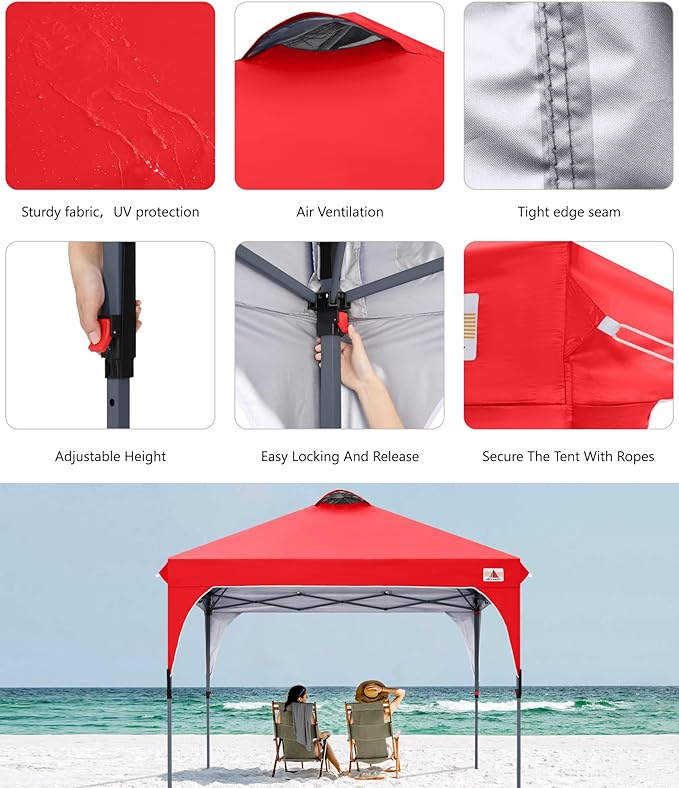 ABCCANOPY Outdoor Pop up Canopy Tent, 8x8 Instant Portable Canopy for Camping, Beach, Backyard, Red