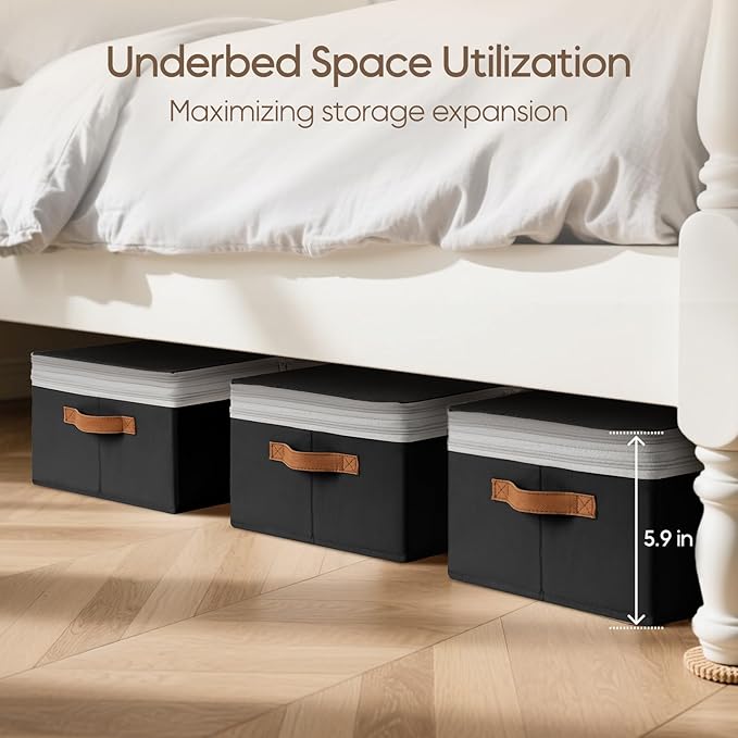 Homosorout Large Closet Storage Bins - Compression Organizer Bins, Stackable Closet Organizer, Expandable Under Bed Storage Containers for Clothes, Towels, Sheet, 4 Pack, Black