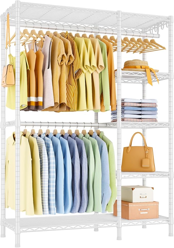 Ulif F2 Clothes Rack, 5 Tiers Heavy Duty Garment Rack for Bedroom, Freestanding Adjustable Closet Storage Organizer, 46.1" W x 15.4" D x 78.3" H, Load 630lbs, Upgraded White