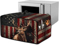 Vintage Deer Elk Print Microwave Oven Cover Waterproof Dust Cover for Microwave Oven American Flag Forest Print Universal Small Appliance Dust Covers Dirt and Fingerprint Protection, L