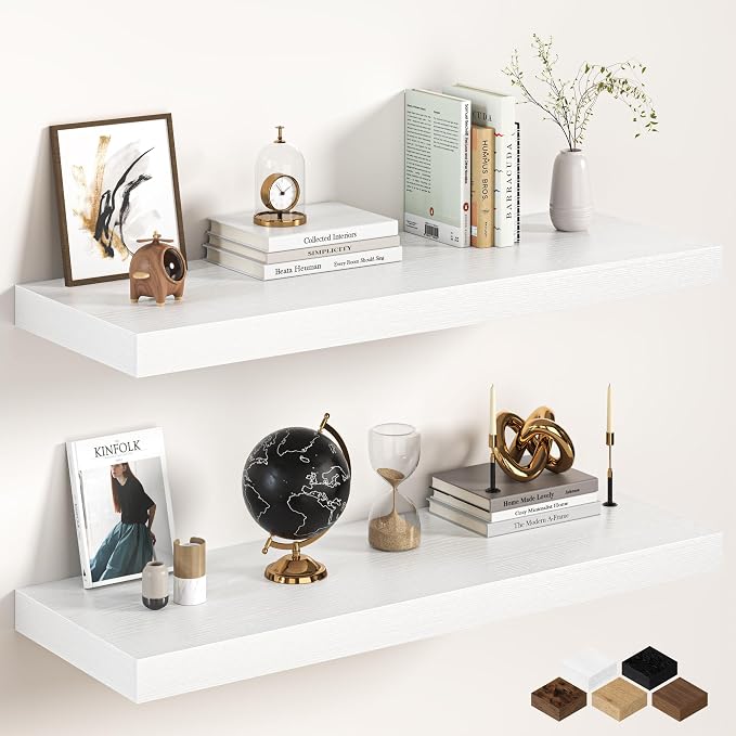40Inch White Floating Shelves for Wall, 12 Inch Deep Shelves for Bedroom