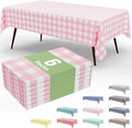 Smiry 6 Pack Pink Gingham Disposable Tablecloths - 54" x 108" Heavy Duty Plastic Table Cloth, Waterproof Buffalo Plaid Table Covers for Picnic, Banquets, Outdoor Parties