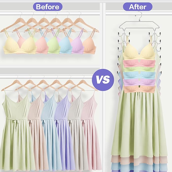 Tank Top Hanger,6 Tier Double Space Saving Bra Hangers, Closet Organizers and Storage,Dorm Room Essentials for Girls,Hanging Closet Organizer for Camisoles Sports Bras Strappy Dress Swimsuits Ties