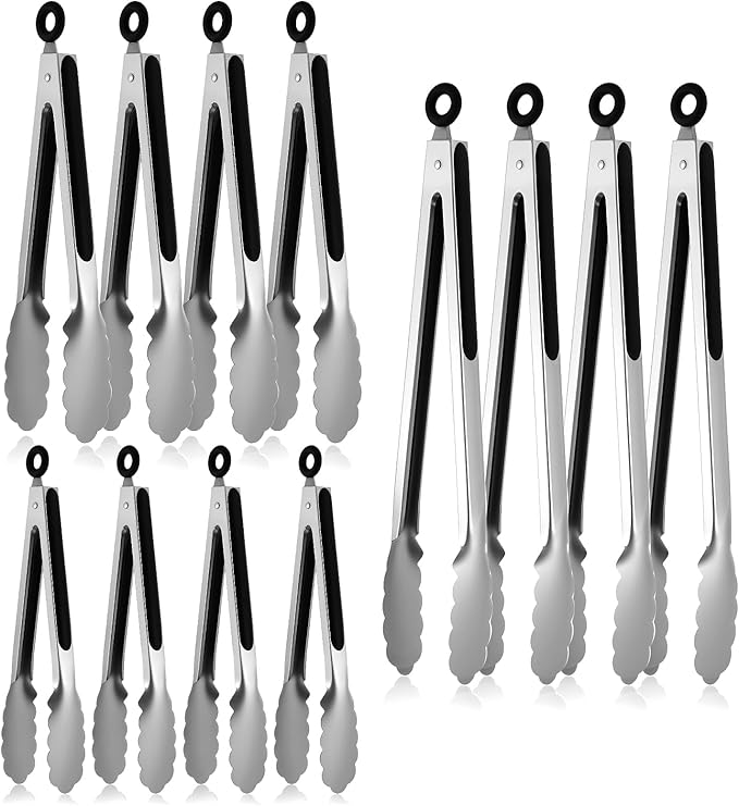 IANFAN 12 Pcs Stainless Steel Kitchen Tongs, 7/9/12 Inches