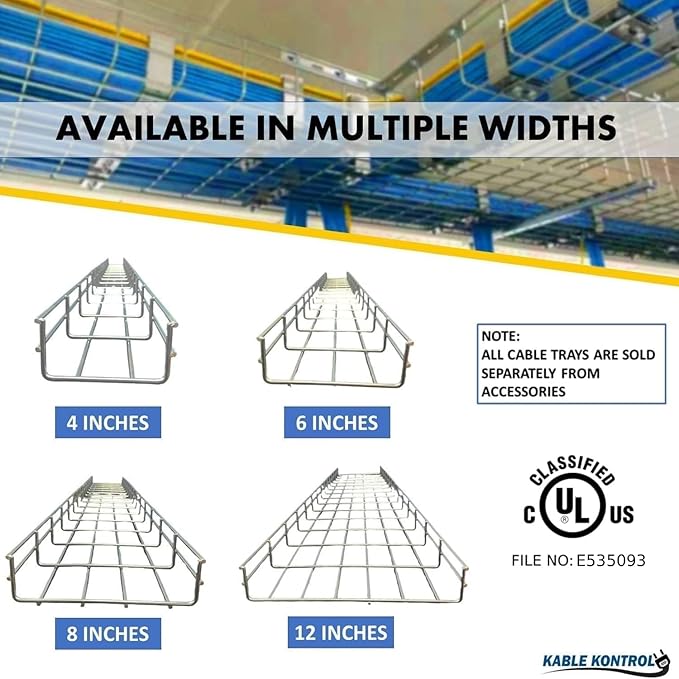 Kable Kontrol Cable Tray- 5 Feet Long - 24" Width, 6” Depth – Wire Mesh Tray Cable Management Rack Cords Organizer Cable Basket, Zinc Plated Steel NEC Approved for Network, Fiber Optic, Cabling