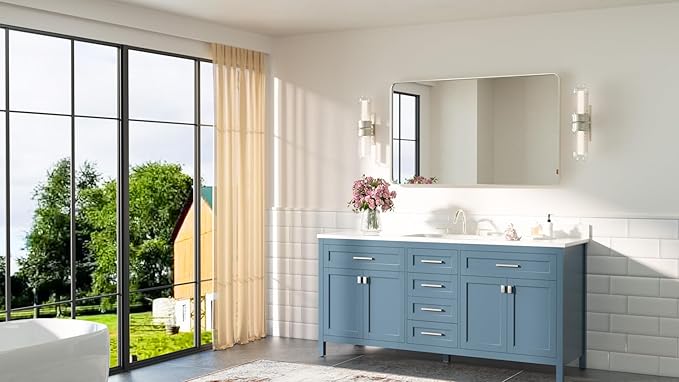 TETOTE Brushed Nickel Bathroom Mirror 40 x 24 Inch Brushed Nickel Metal Framed Bathroom Mirror, Tempered Glass, Modern Farmhouse Wall Mounted Mirror for Decorative(Horizontal/Vertical)