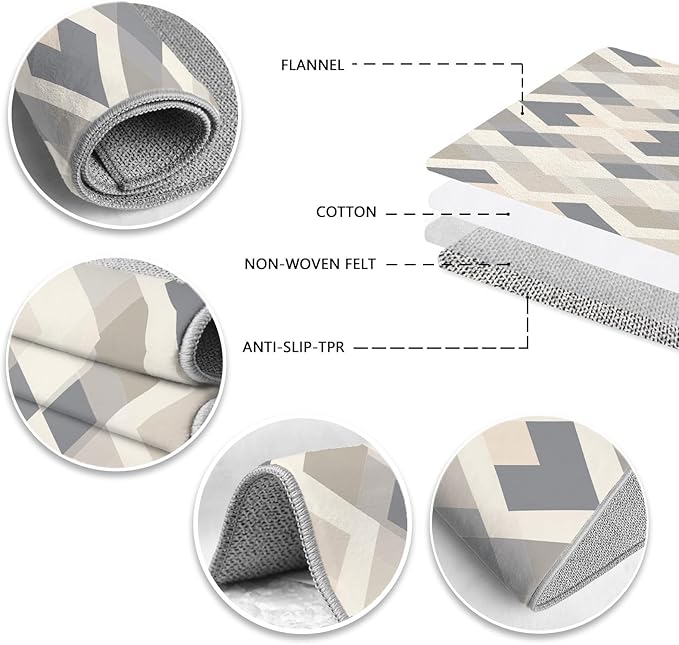 Modern Area Rug Living Room Rugs 4x6, Minimalist Soft Boho Geometric Rug, Non-Slip Washable Low Pile Non Shedding Carpet for Bedroom Office Dining Room Kitchen Nursery, Gray Beige White
