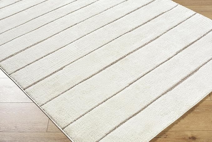 Livabliss x Our PNW Home Cascade Minimalist Striped Area Rug, 2'7" x 10', Striped Ivory/Taupe