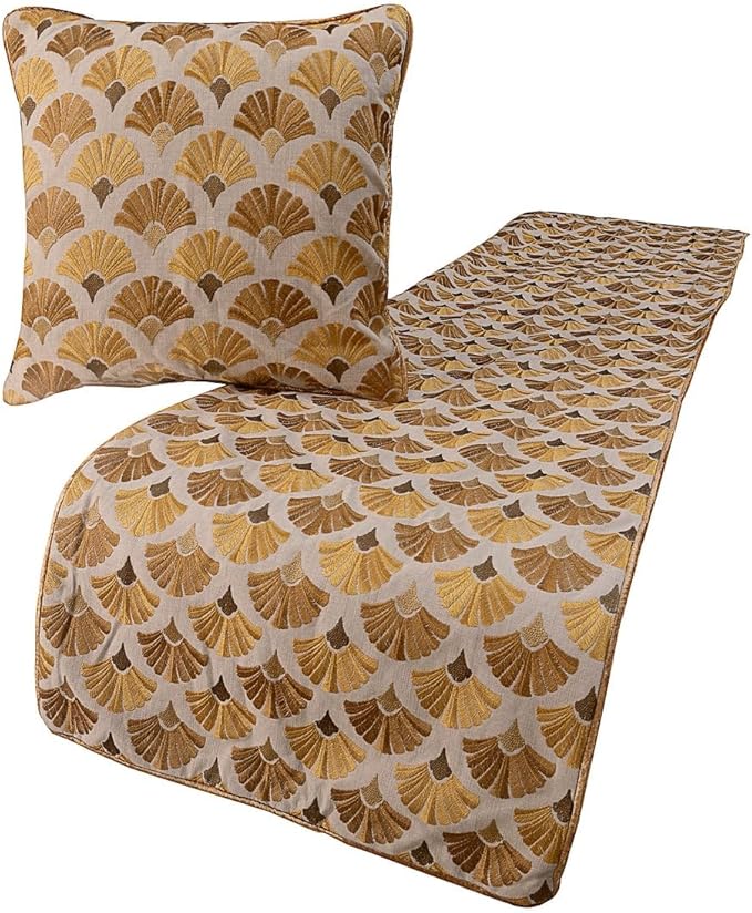 The HomeCentric King Queen Twin Beige & Yellow Gold Handmade CA King 86"x18" Bed Runner with 2 Pillow Cover, Floral Embroidery Bed Scarf on Cotton Embroidery Fabric - Autumn Bloom
