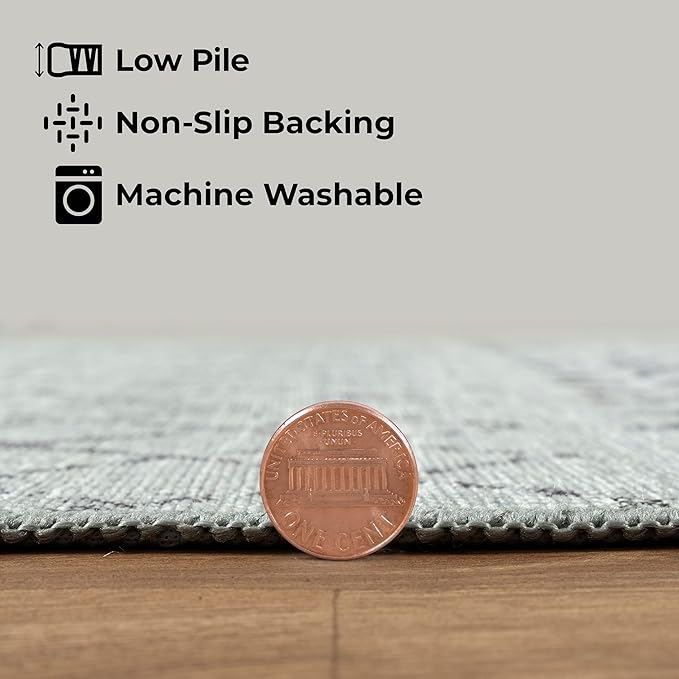 GLN Rugs Contemporary Collection - Machine Washable Area Rug, Contemporary Washable, Non Slip, Low Pile Chenille Rug, Living Room, Bedroom, Kitchen Rug (2' x 3' Gray 0166)