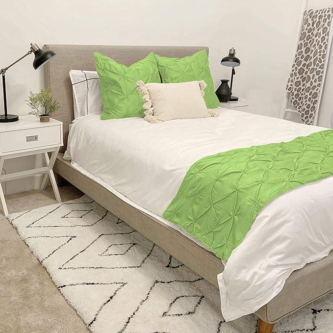 Bed Runner Set - 100% Pure Cotton 800 Thread Count - Luxury 1 Pinch Pleated Bed Runner and 2 Pillow Cover - 3 Piece Pinch Pleated Bed Runner Set Queen, Sage