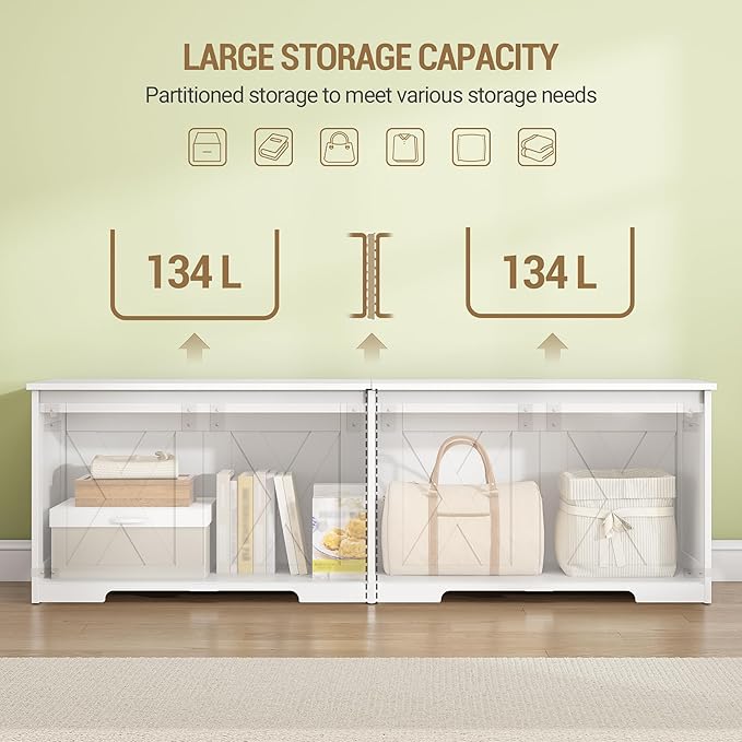 Hzuaneri 59" Storage Chest, Large Storage Trunk with 2 Hinges, Farmhouse Wooden Box Bench, Lift-Top Organizer Chest, Entryway Trunk for Bedroom, Living Room, White SB15003X