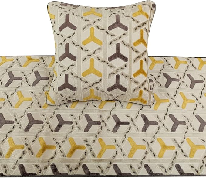 The HomeCentric King/Queen/Twin Grey & Yellow Designer Queen 74"x18" Bed Runner with Pillow Cover, Beaded Bed Scarf on Velvet Fabric - Tripod