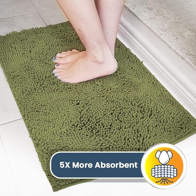 Muddy Mat® AS-SEEN-ON-TV Highly Absorbent Microfiber Door Mat and Pet Rug, Non Slip Thick Washable Area and Bath Mat Soft Chenille for Kitchen Bedroom Indoor and Outdoor - Army Green 36" x 120"